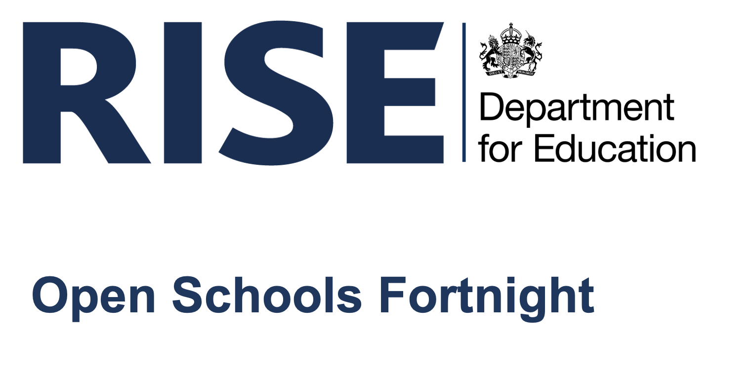 Rise Open School Fortnight logo with DFE logo beside it